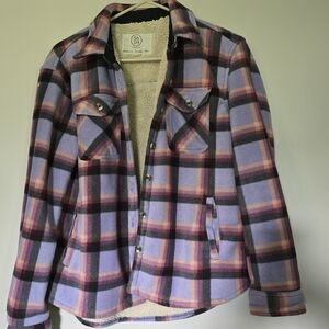 Sage Long Sleeve Plaid Super Plush Sherpa Lined Fleece Shirt Jacket  Small,